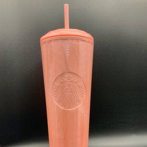 Starbucks Summer 2021 Pink Tumbler 24oz Venti Marble Pearl Dome Screw Lid